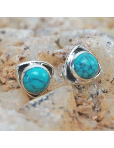 Pendientes de plata con turquesa- Joyería étnica.