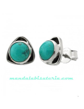 Pendientes mini de plata con turquesa. ref: AG14466 - Joyería étnica. 2