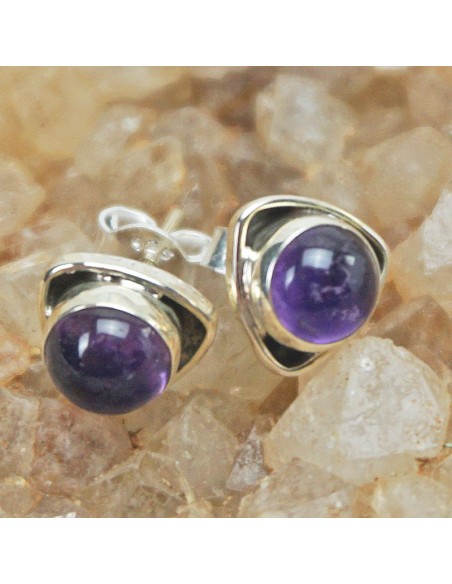 Pendientes mini de plata con amatista. ref: AG14468 - Joyería Étnica.