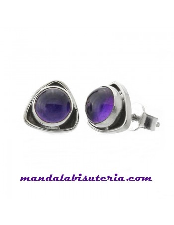 Pendientes mini de plata con amatista. ref: AG14468 - Joyería Étnica. 2