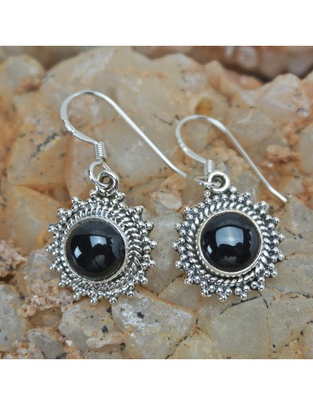 Pendientes de plata con onix. ref: AG14474 - Joyería Étnica.