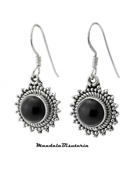 Pendientes de plata con onix. ref: AG14474 - Joyería Étnica.