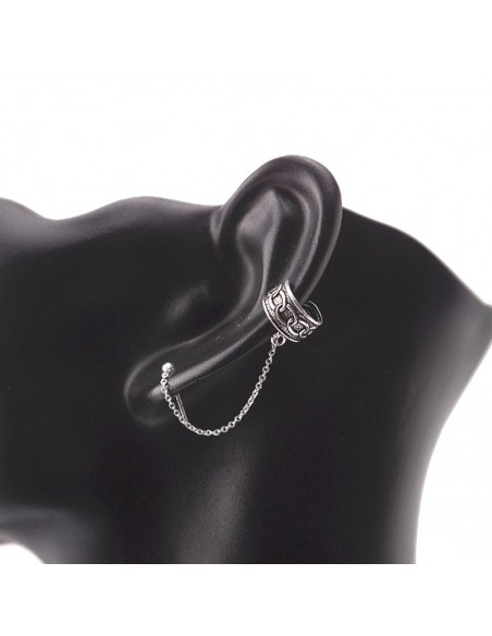 Piercing de oreja 10mm con ear cuffs de plata. Joyería étnica.