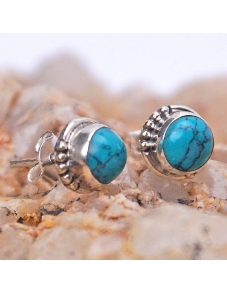 Pendientes mini de plata con turquesa. ref: AG14471 - Joyería étnica.