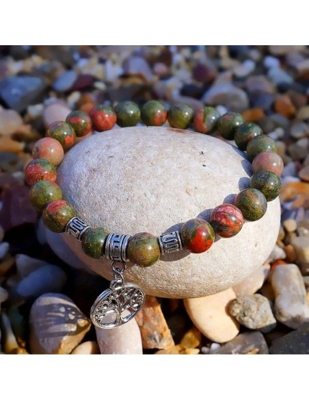 Pulsera de jaspe verde (unakita) con Árbol de la Vida.
