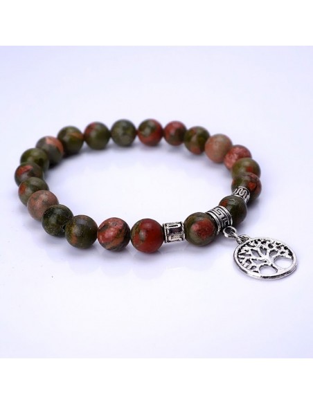 Pulsera de jaspe verde (unakita) con Árbol de la Vida.