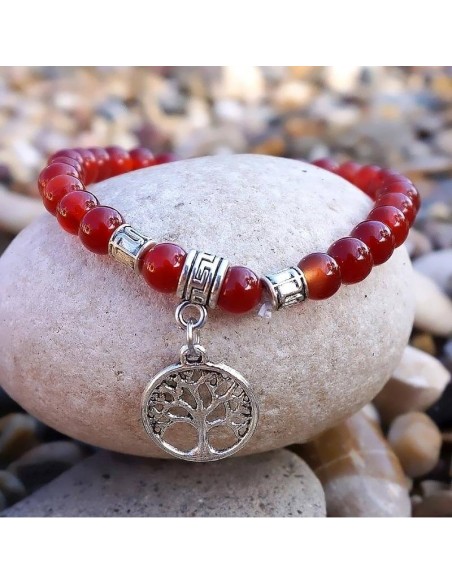 Pulsera de piedra natural (carneola) con Árbol de la vida.