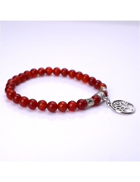Pulsera de piedra natural (carneola) con Árbol de la vida.