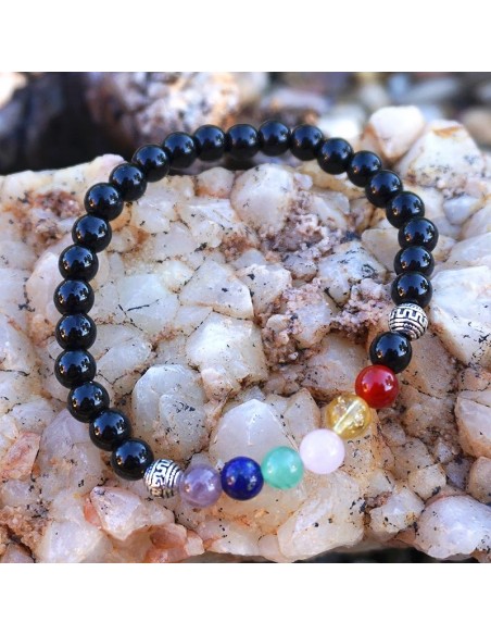 Pulsera siete chakras con ónix. Pulsera con piedras naturales.