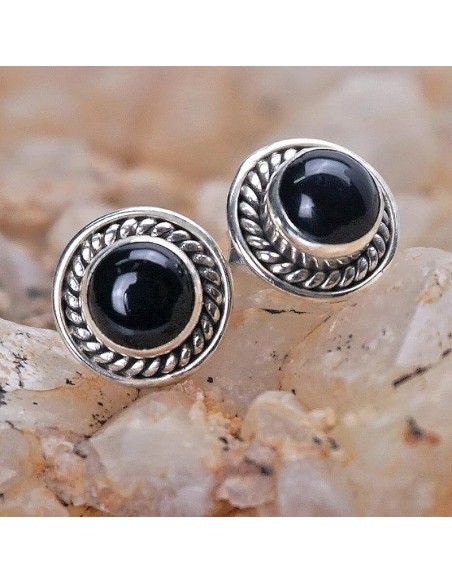 Pendientes de plata con piedra natural Ónix-8,2mm.
