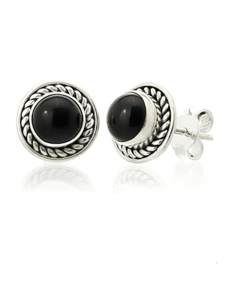 Pendientes de plata con piedra natural Ónix-8,2mm.