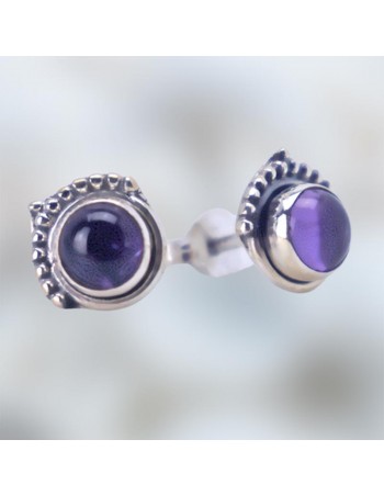 Pendientes mini de plata con piedra amatista.