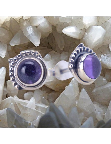 Pendientes mini de plata con piedra amatista.
