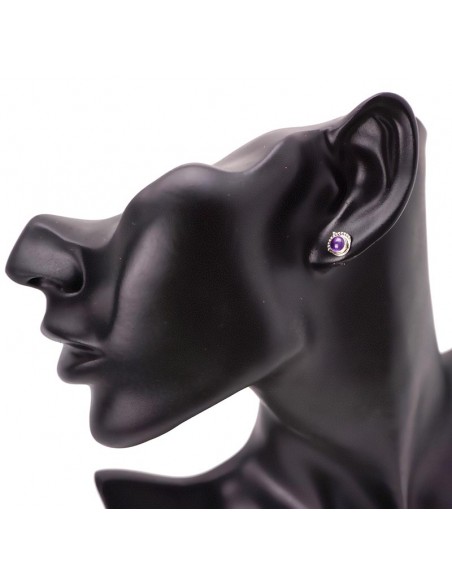 Pendientes mini de plata con piedra amatista.