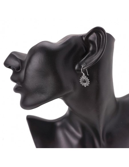 Pendientes de plata diseño Hindú con piedra negra de ónix.