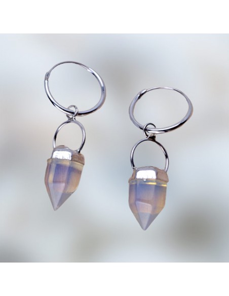 Pendientes aro de plata 12 mm con piedra de Luna.
