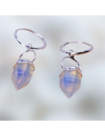 Pendientes aro de plata 12 mm con piedra de Luna. 2