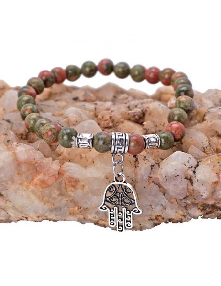 Pulsera de jaspe verde - pulsera de jaspe verde con colgante de mano de Fátima