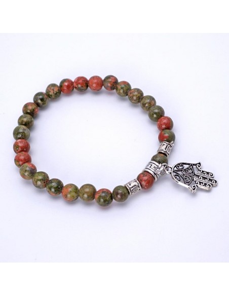 Pulsera de jaspe verde - pulsera de jaspe verde con colgante de mano de Fátima