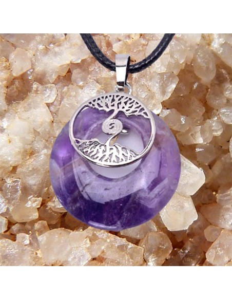 Colgante de amatista con símbolo Árbol de la vida.