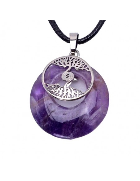 Colgante de amatista con símbolo Árbol de la vida.