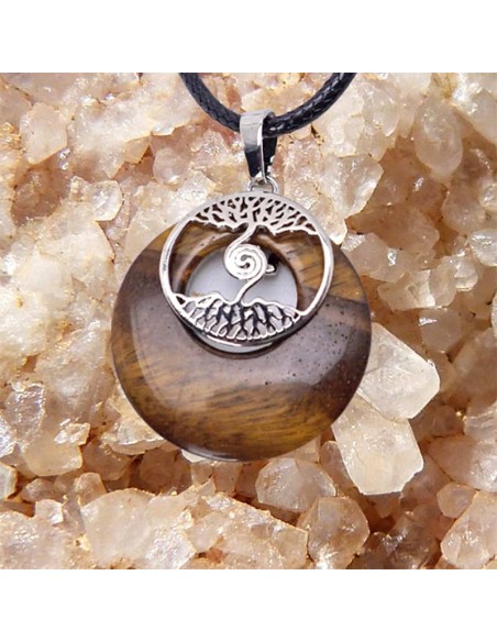 Colgante de piedra natural ojo de tigre con árbol de la vida.