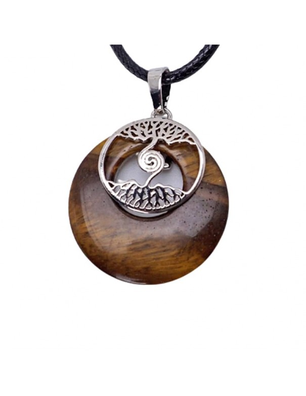 Colgante de piedra natural ojo de tigre con árbol de la vida.