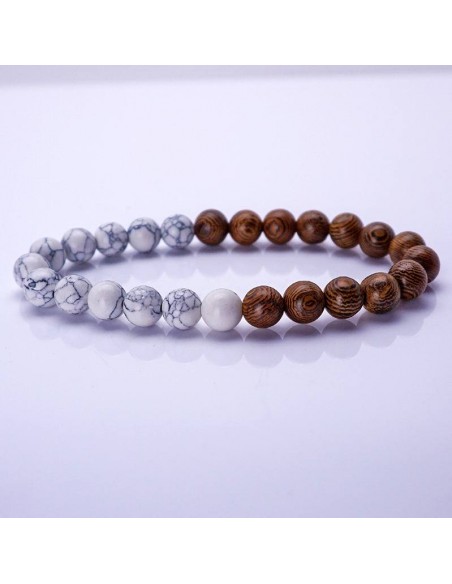 Pulsera de piedra natural Howlita con madera de sándalo