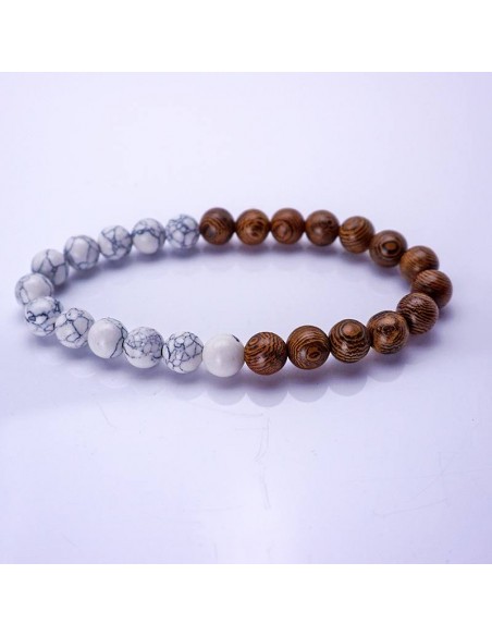 Pulsera de piedra natural Howlita con madera de sándalo