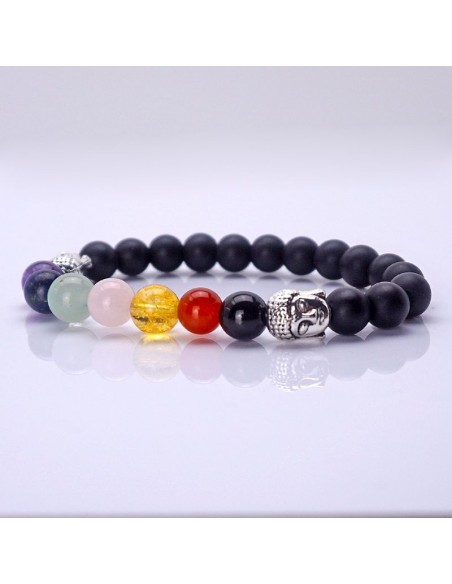 Pulsera con piedra shungita y piedras siete chakras