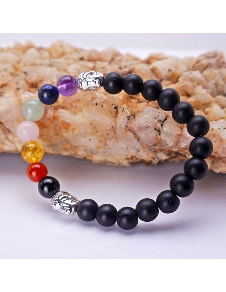 Pulsera con piedra shungita y piedras siete chakras