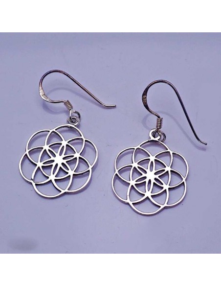 Pendientes de plata flor de la vida. Joyería étnica.
