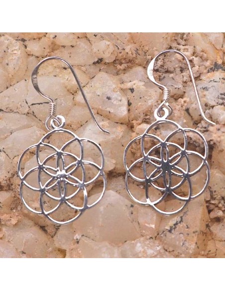 Pendientes de plata flor de la vida. Joyería étnica.