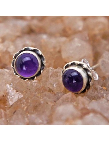 Pendientes mini de plata con piedra amatista 2