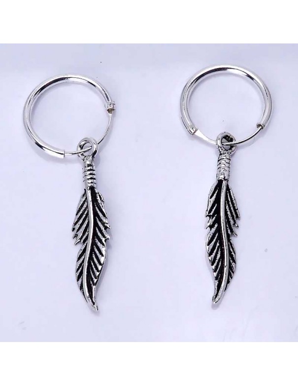 Piercing de plata 12mm diseño pluma. Joyería étnica.