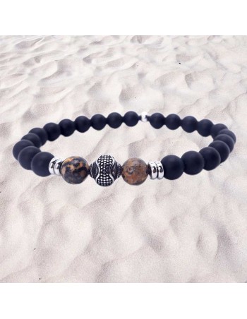 Pulsera unisex con Piedra Natural de Lava y Ojo de Tigre - Joyería en Acero Inoxidable