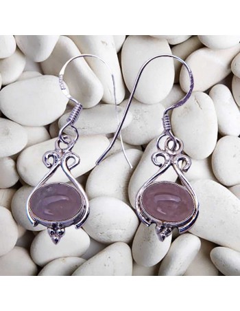 Pendientes de Plata y Cuarzo Rosa - Artesanía de Plata Hecha a Mano en India