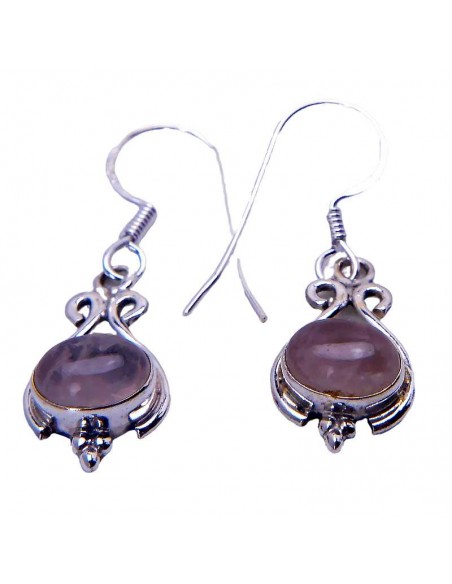 Pendientes de Plata y Cuarzo Rosa - Artesanía de Plata Hecha a Mano en India
