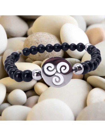 Pulsera de Ónix con Símbolo del Trisquel Celta en Acero