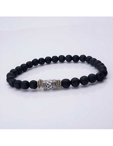 Pulsera de piedra volcánica para hombre con dije tibetano
