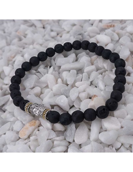 Pulsera de piedra volcánica para hombre con dije tibetano
