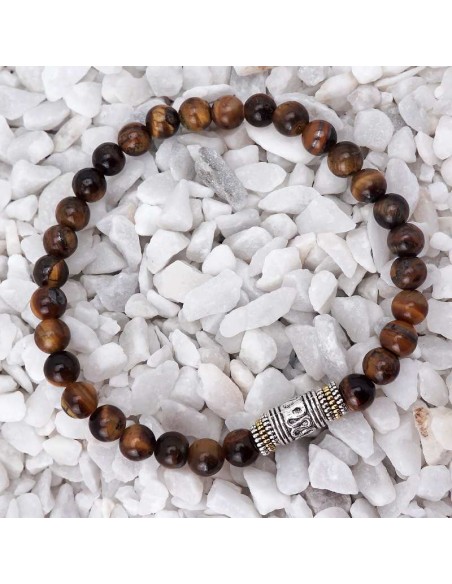 Pulsera ojo de tigre con dije tibetano de metal: Protección y elegancia en un exquisito diseño
