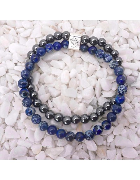 Pulseras Magnéticas de Hematita y Sodalita con Símbolo del Árbol de la Vida
