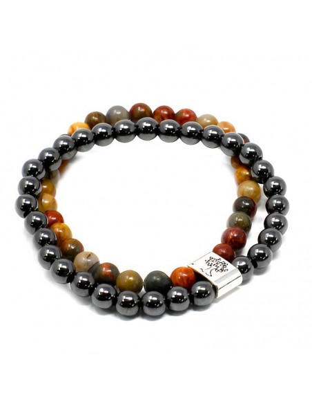 Set Exclusivo de Pulseras magnéticas para Hombre y Mujer con Hematita y Jaspe Picasso