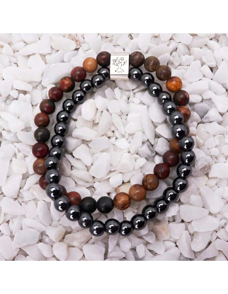 Set Exclusivo de Pulseras magnéticas para Hombre y Mujer con Hematita y Jaspe Picasso