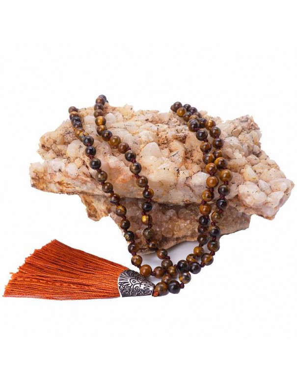 Japa Mala de Ojo de Tigre con 108 Cuentas
