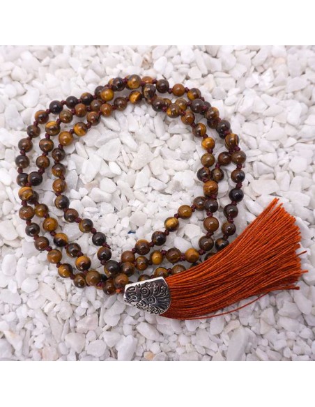 Japa Mala de Ojo de Tigre con 108 Cuentas