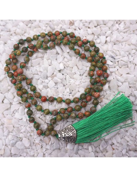 Japa Mala 108 cuentas de unakita: La joya perfecta para la meditación y la oración.