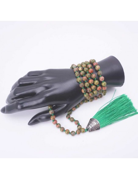 Japa Mala 108 cuentas de unakita: La joya perfecta para la meditación y la oración.