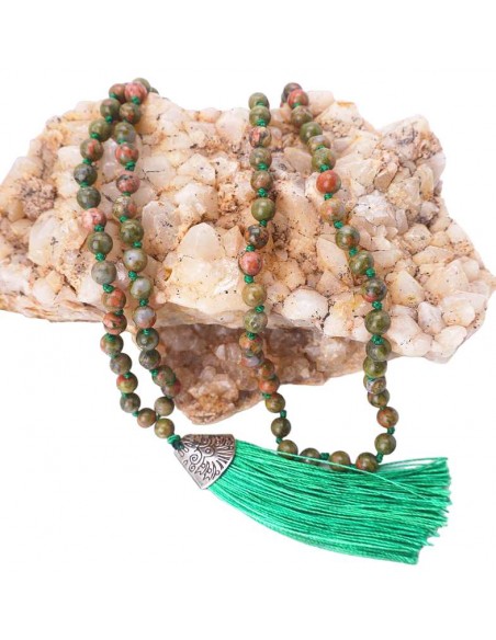 Japa Mala 108 cuentas de unakita: La joya perfecta para la meditación y la oración.